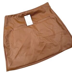 New A New Day Faux Leather Mini‎ Skirt Womens 6 Brown High Waist Casual Party